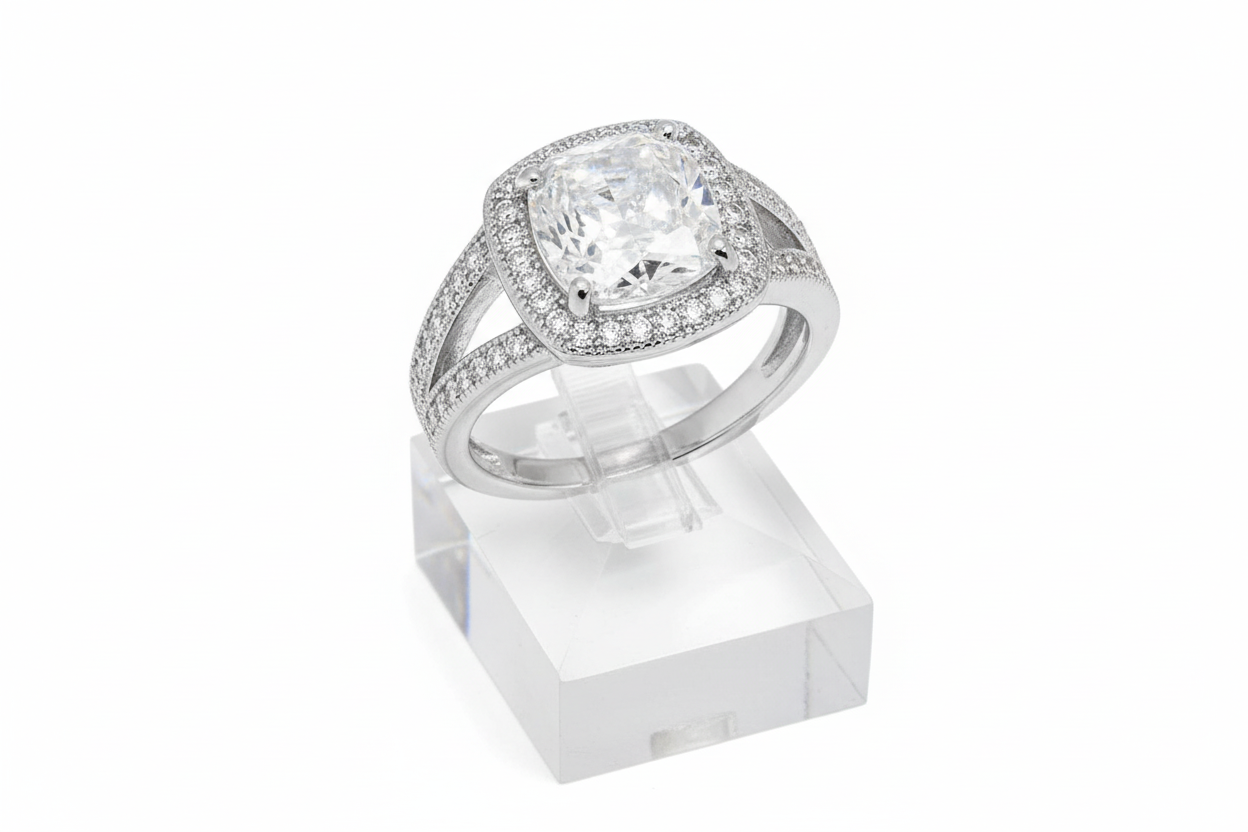 Sterling Silver Large Princess Cut White CZ Ring