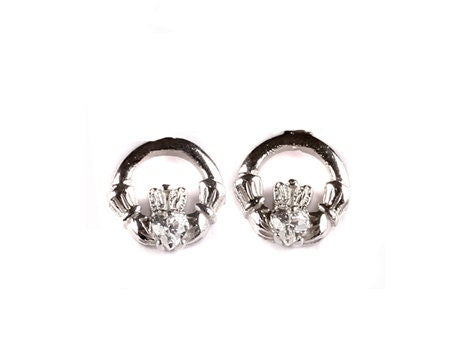 Kids Claddagh White April BirthStone Earrings