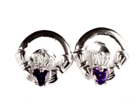 Kids Claddagh Amethyst February BirthStone Earrings