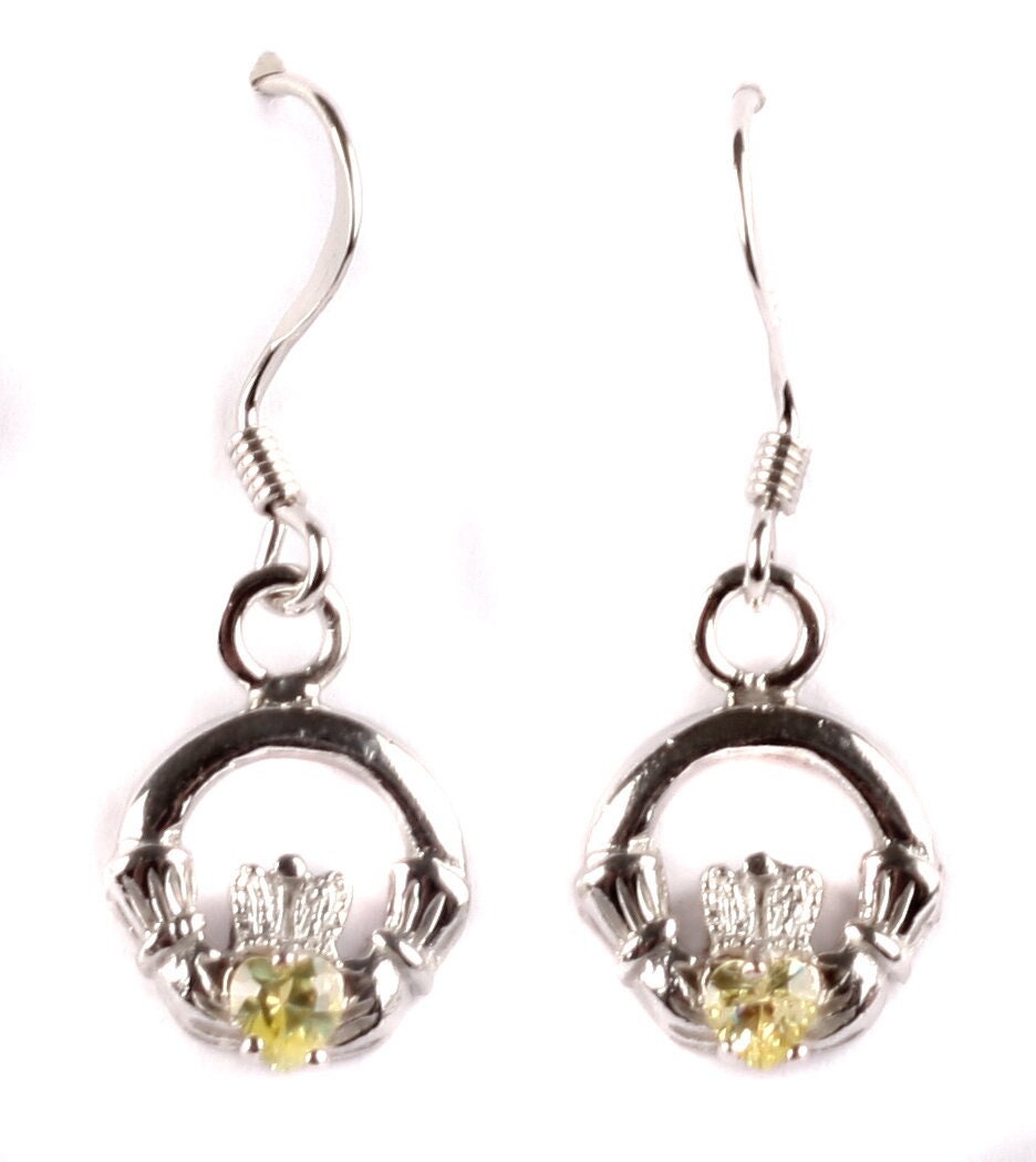 Claddagh BirthStone Kids Drop Earring Celtic Claddagh Design with Gem Accent