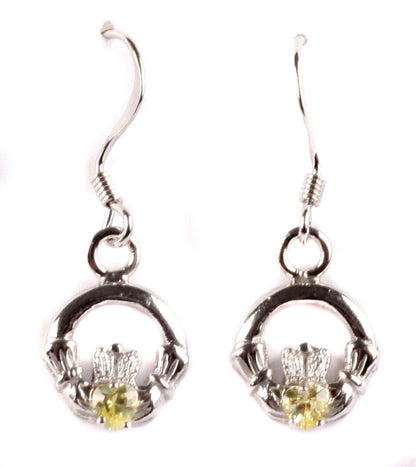 Claddagh BirthStone Kids Drop Earring Celtic Claddagh Design with Gem Accent