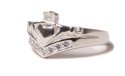 Claddagh Ring Wishbone Shape with White CZ Stone