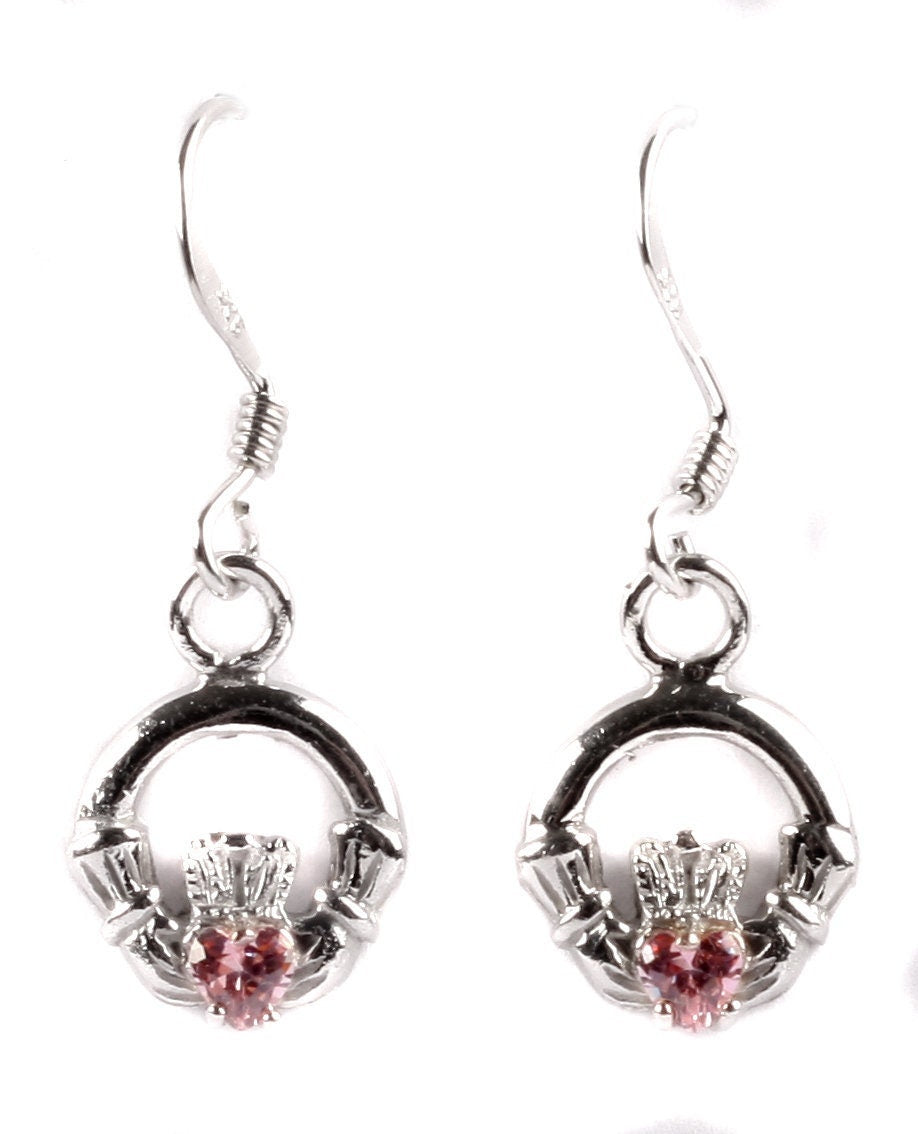 Claddagh BirthStone Kids Drop Earring Celtic Claddagh Design with Gem Accent