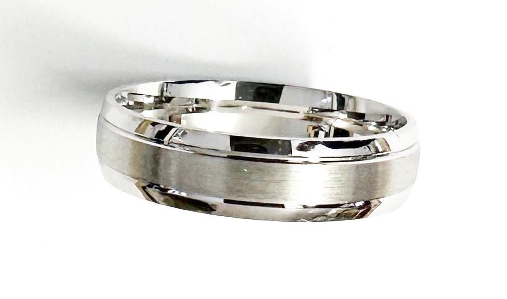 Men's 6mm Silver Track Edge Matt Wedding Ring