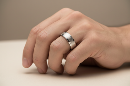 Men's 6mm Silver Track Edge Matt Wedding Ring