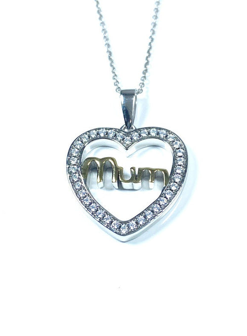 Sterling Silver Mum Design White Cubic Zirconia Pendant Necklace Gift Jewellery