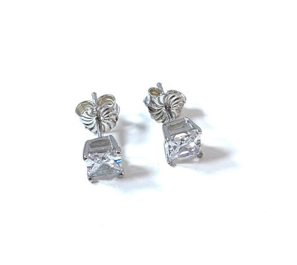 Birthstone CZ Square Stone Claw Silver Stud Earrings Classic Set