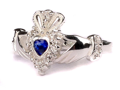 Claddagh Cubic Zirconia Birthstone Silver Ring Classic Irish Claddagh Ring Design