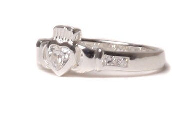 Claddagh Ring with CZ Birthstone Setting, Classic Irish Claddagh Love Knot Ring