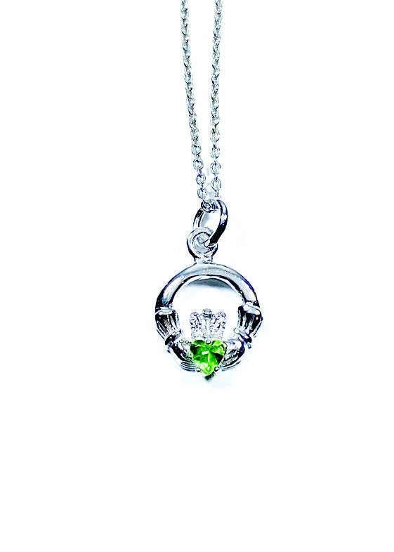 Kids Claddagh Peridot August BirthStone Pendant