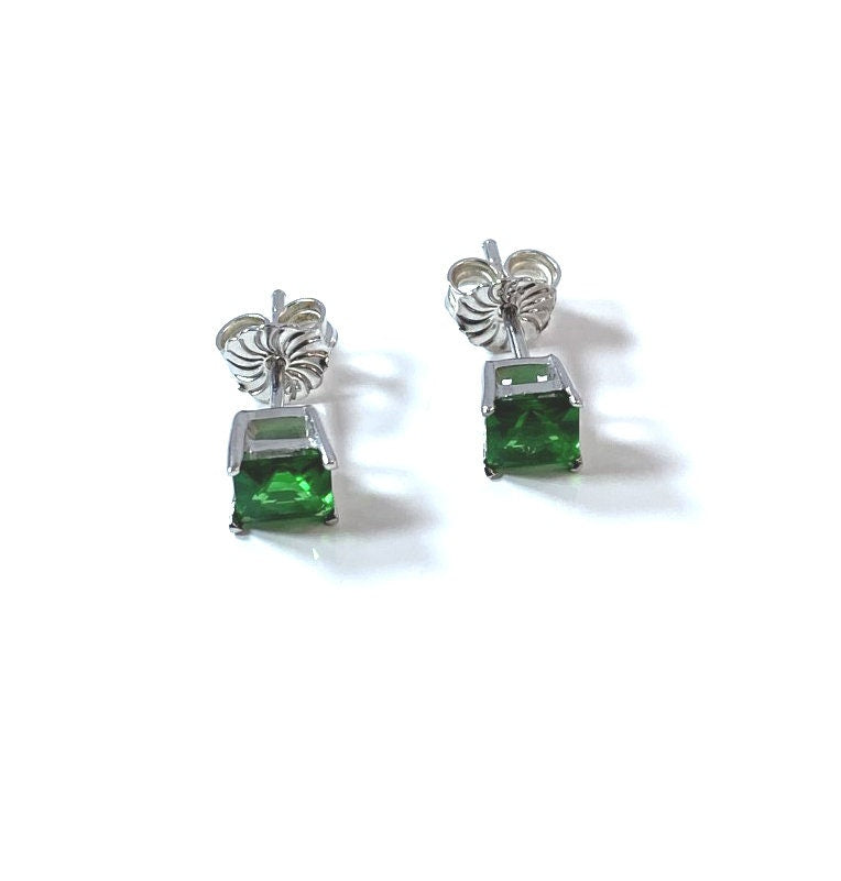 Birthstone CZ Square Stone Claw Silver Stud Earrings Classic Set