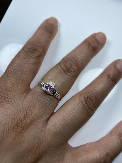 Claddagh Ring with CZ Birthstone Accent - Traditional Irish Claddagh Style Ring