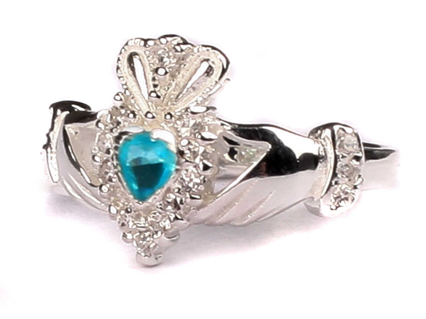 Claddagh Cubic Zirconia Birthstone Silver Ring Classic Irish Claddagh Ring Design