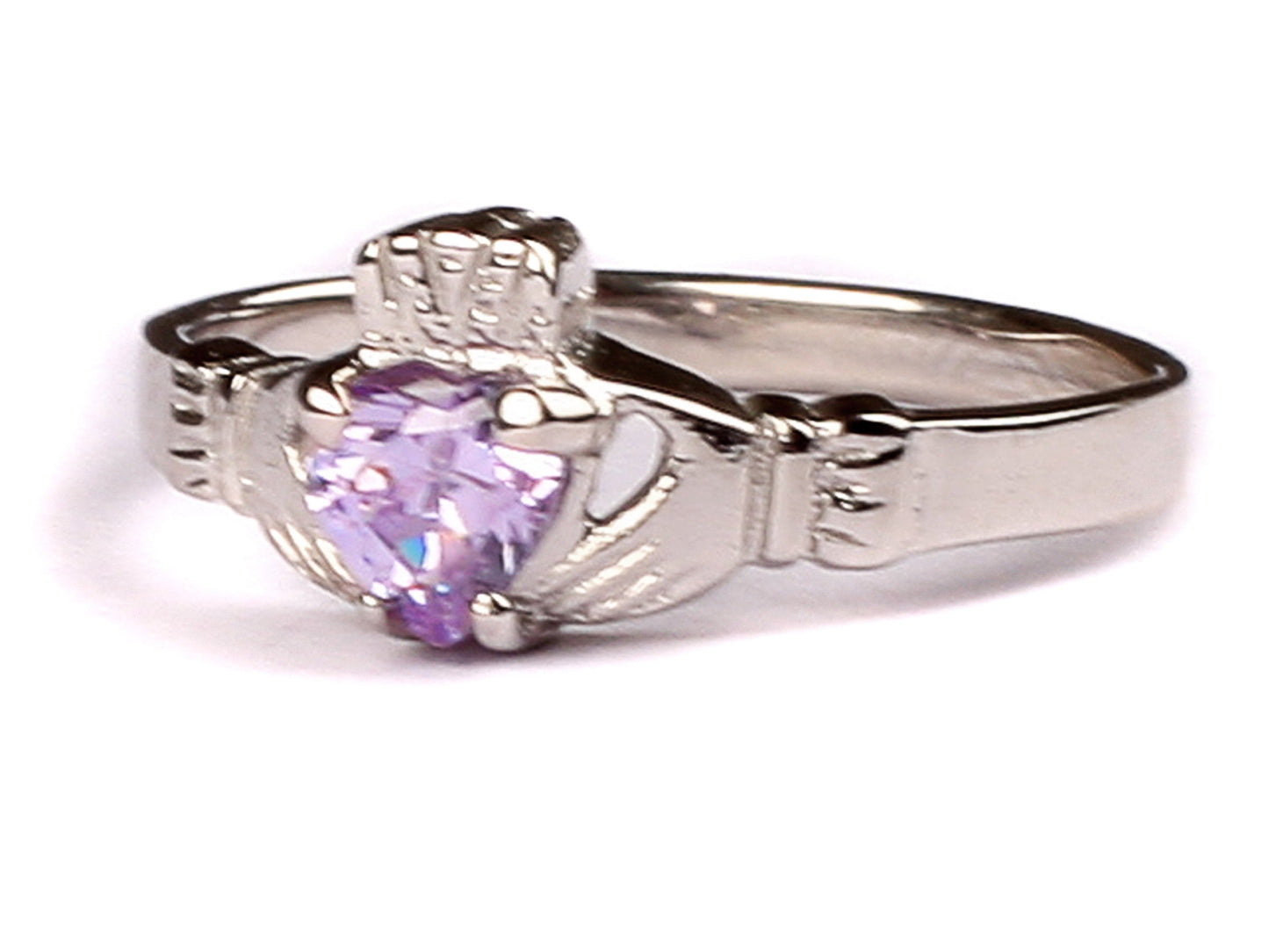Claddagh Ring with CZ Birthstone Accent - Traditional Irish Claddagh Style Ring