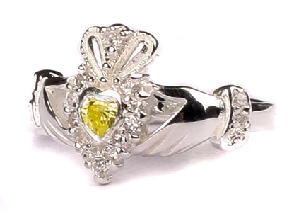 Claddagh Cubic Zirconia Birthstone Silver Ring Classic Irish Claddagh Ring Design
