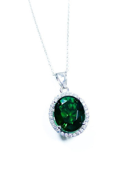 Sterling Silver Classic Oval Design CZ Pendant with CZ Stone Accent and Elegant Bail