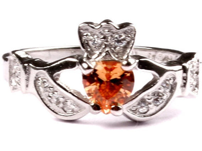 Classic Claddagh Cubic Zirconia Birthstone Ring in 925 Sterling Silver Band