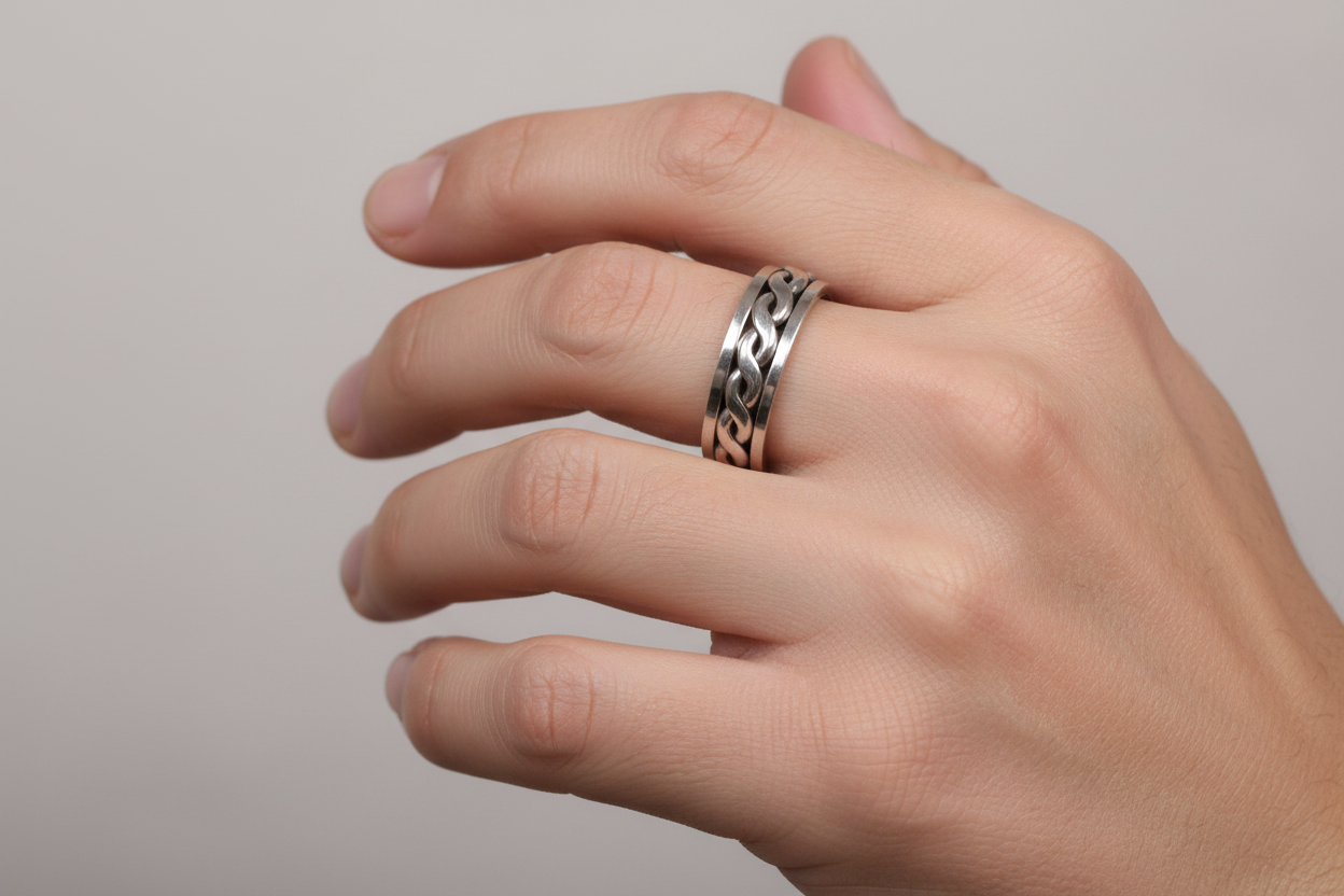Men's Celtic Silver Spinner Ring - Celtic Knot Design