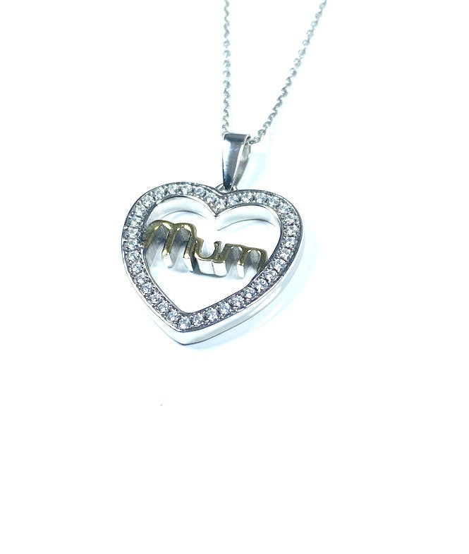 Sterling Silver Mum Design White Cubic Zirconia Pendant Necklace Gift Jewellery