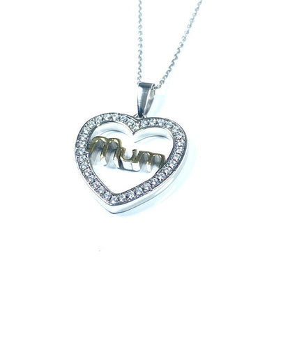 Sterling Silver Mum Design White Cubic Zirconia Pendant Necklace Gift Jewellery