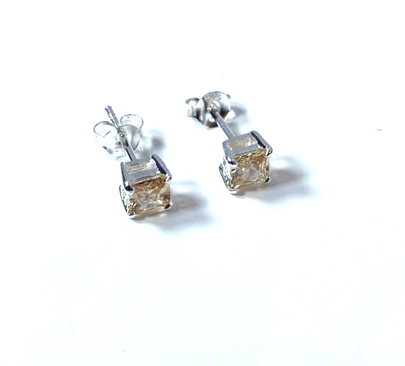 Birthstone CZ Square Stone Claw Silver Stud Earrings Classic Set