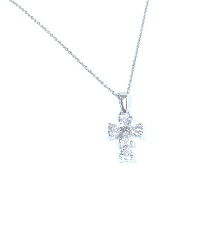 Silver CZ Cross Pendant Chained