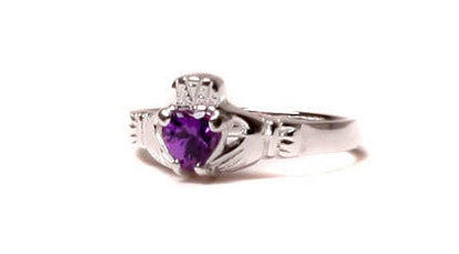 Claddagh Ring with CZ Birthstone Accent - Traditional Irish Claddagh Style Ring