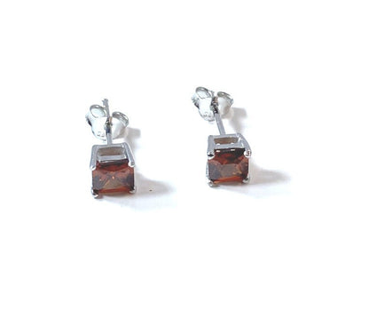 Birthstone CZ Square Stone Claw Silver Stud Earrings Classic Set
