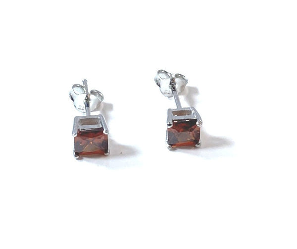 Birthstone CZ Square Stone Claw Silver Stud Earrings Classic Set