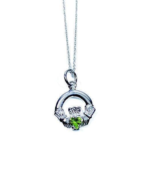 Claddagh Peridot Cz August BirthStone Pendant