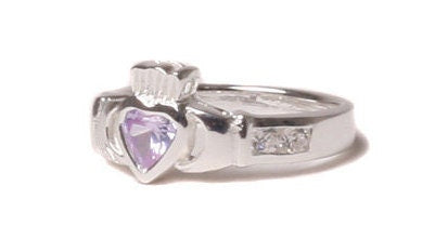 Claddagh Ring with CZ Birthstone Setting, Classic Irish Claddagh Love Knot Ring