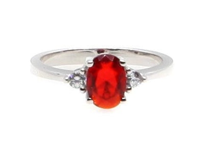 Sterling Silver Gemstone Ring with White Cubic Zirconia Accents, Classic Design