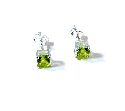 Birthstone CZ Square Stone Claw Silver Stud Earrings Classic Set