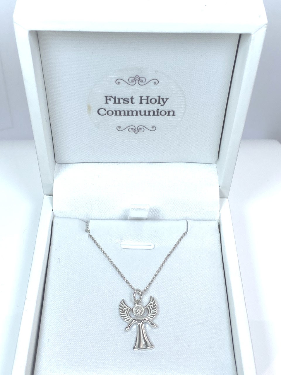 Holy Communion Sterling Silver Angel Pendant Chained