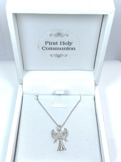 Holy Communion Sterling Silver Angel Pendant Chained