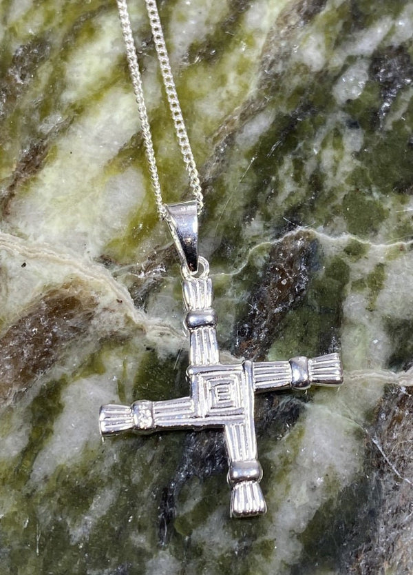 Connemara Marble Stone Set Sterling Silver St Bridgets Cross Pendant