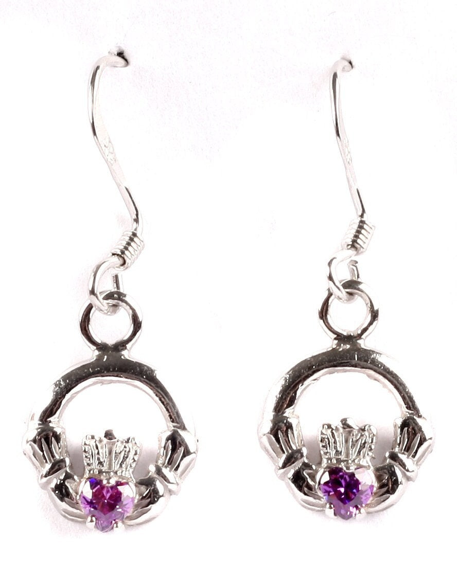 Claddagh BirthStone Kids Drop Earring Celtic Claddagh Design with Gem Accent