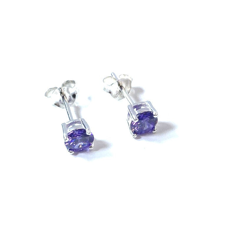 Birthstone CZ Stone Set Round Stone Claw Silver Earrings Set for Everyday Wear