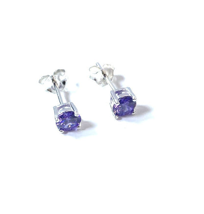 Birthstone CZ Stone Set Round Stone Claw Silver Earrings Set for Everyday Wear