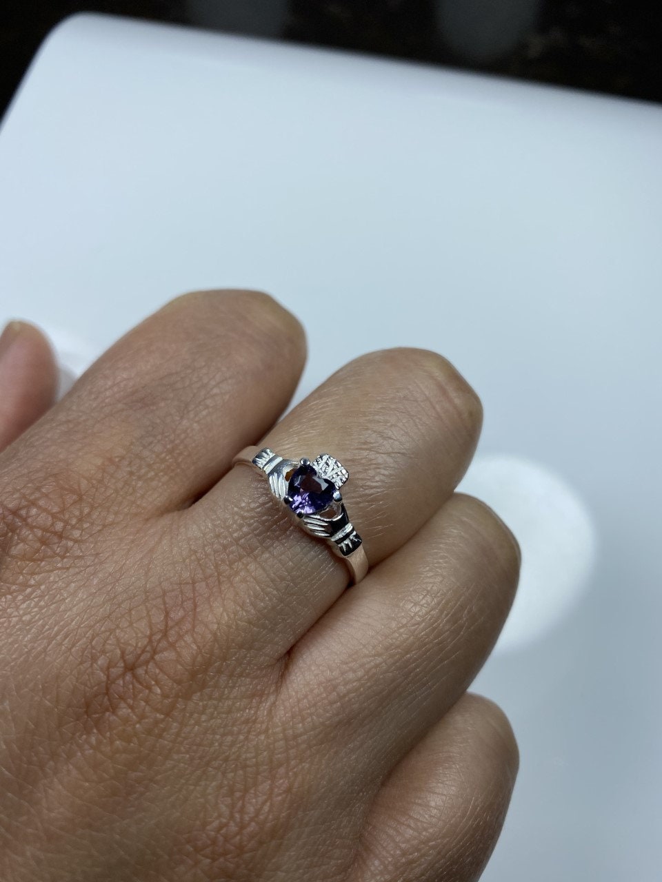 Claddagh Ring with CZ Birthstone Accent - Traditional Irish Claddagh Style Ring