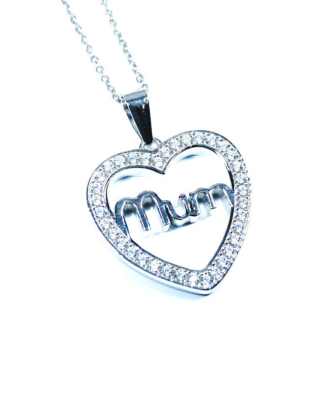 Sterling Silver Mum Design White Cubic Zirconia Pendant Necklace Gift Jewellery