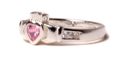 Claddagh Ring with CZ Birthstone Setting, Classic Irish Claddagh Love Knot Ring