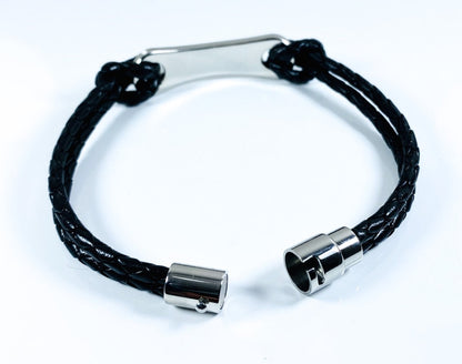 Men's Stainless Steel Black Leather Bracelet