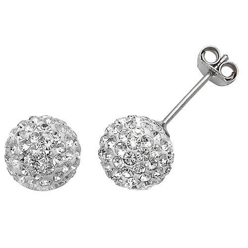 White Crystal Studded 8mm Sterling Silver Earring - Silver Spirit Jewellery