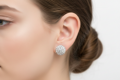White Crystal Studded 8mm Sterling Silver Earring