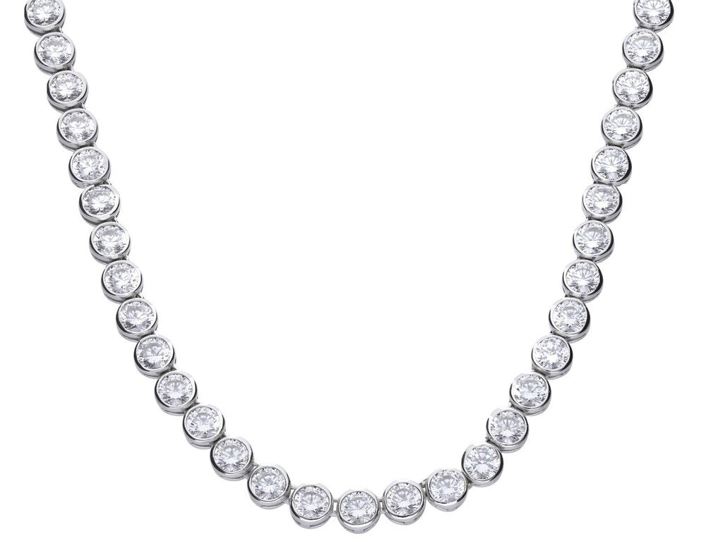 Women's Sterling Silver 3mm Rubover Set Tennis Necklace