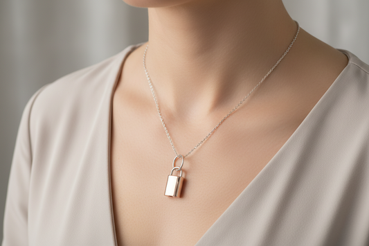 Padlock Sterling Silver Design Pendant and Chain Necklace for Everyday Wear
